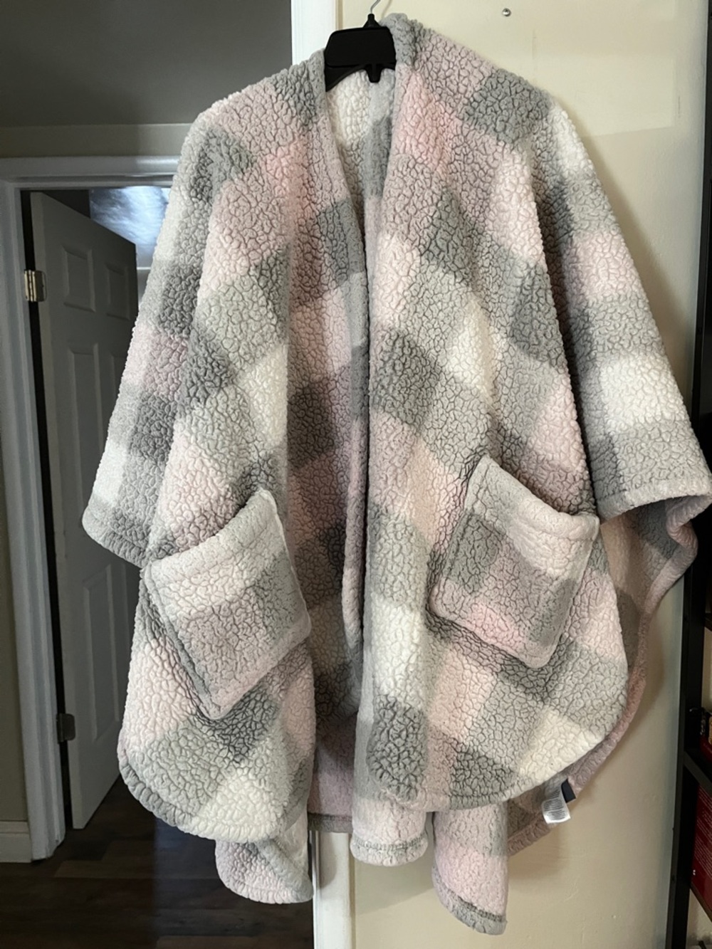 Berkshire Plush Sherpa Cape in Pink, Gray & White